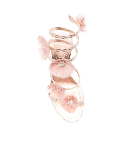 Rene Caovilla Pink René Caovilla Floral Embellished Heeled Sandals