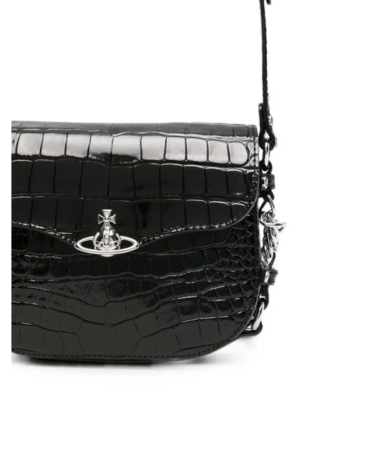 Vivienne Westwood White Hunter Flap Croc-Embossed Mini Crossbody Bag