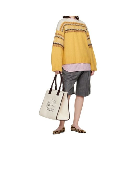 Ganni Natural Embroidered Logo Oversized Handbag