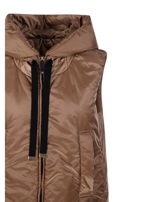 Max Mara Brown Water-Repellent Padded Canvas Hooded Gilet