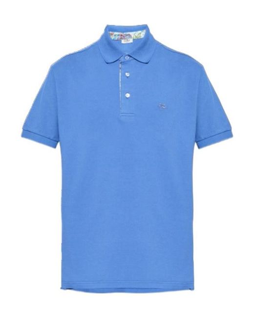 Etro Blue Pegaso Embroidered Polo Shirt for men