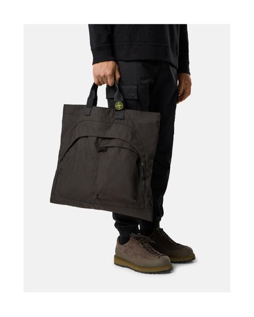Stone Island Black Tote Bag With Multiple Pockets And Adjustable Strap for men