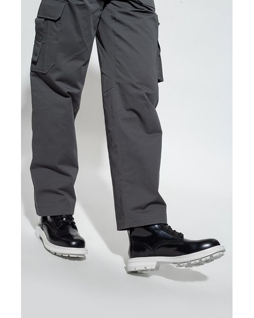 McQueen Black Patent-Leather Lace-Up Boots for men