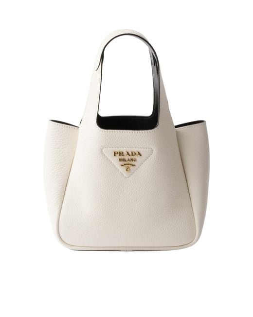 Prada White Logo Shopping Tote Bag