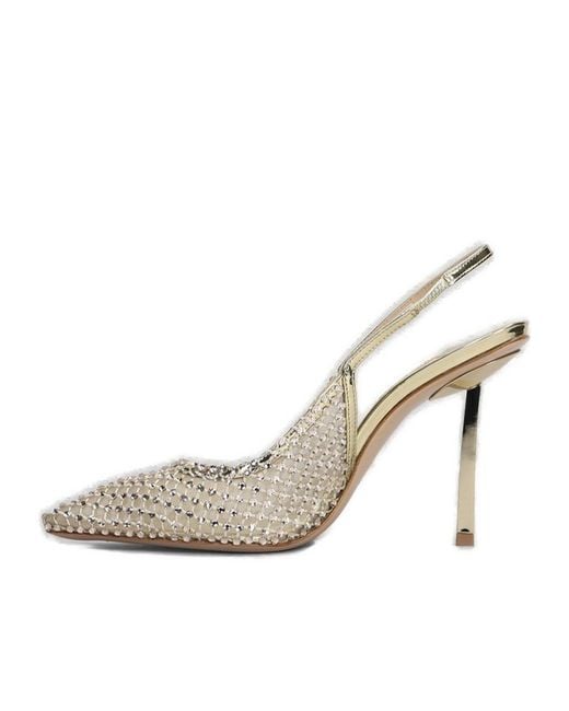 Le Silla White Gilda Embellished Slingback Pumps