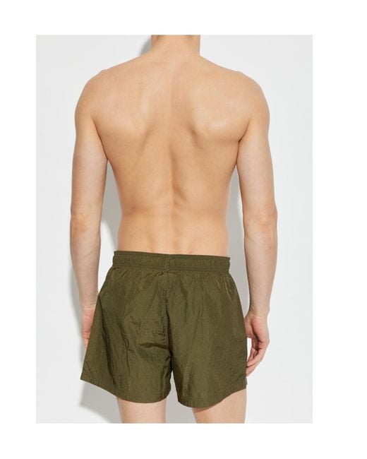 Emporio Armani Green Logo Patch Drawstring Swim Shorts for men