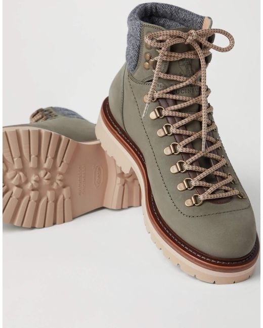 Brunello Cucinelli Brown Round Toe Lace-Up Boots for men