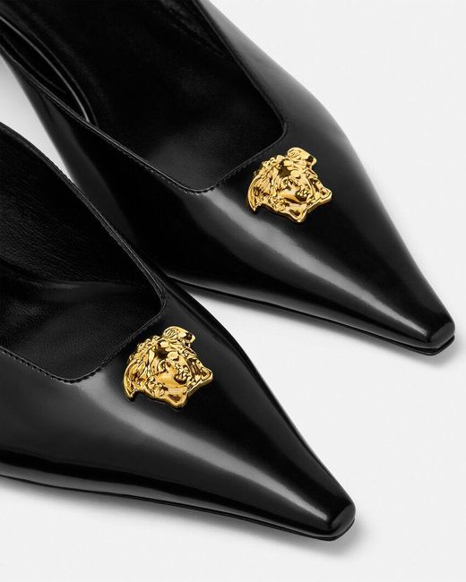 Versace Black Medusa-Head Pointed-Toe Mules