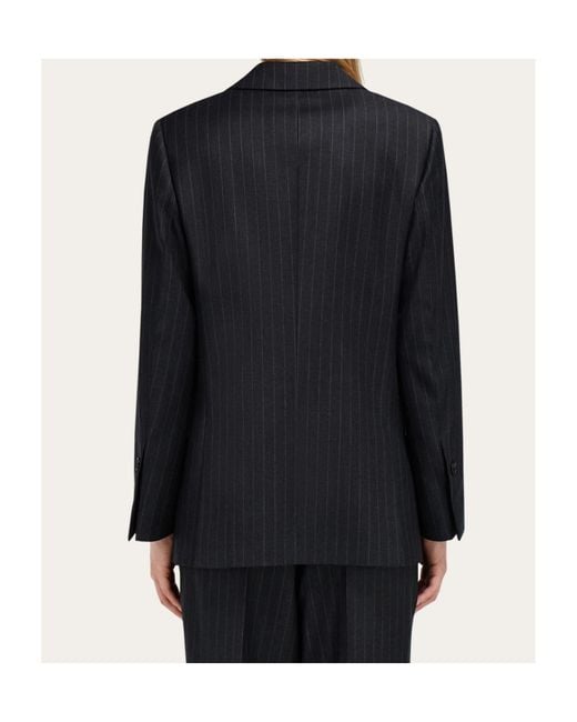 Ferragamo Blue Double-Breasted Pinstripe Suit Jacket
