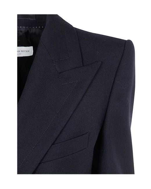 Dries Van Noten Blue Double-Breasted Long-Sleeved Jacket