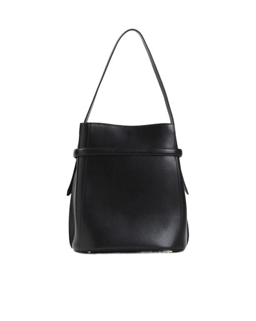 Totême Black Totême Logo Detailed Belted Bucket Bag