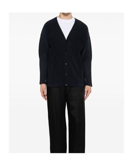 Homme Plissé Issey Miyake Black Pleated Buttoned Cardigan for men