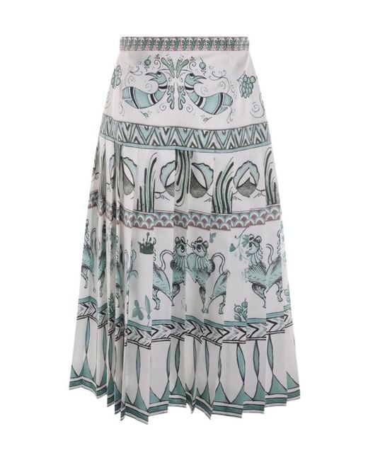 Fabiana Filippi Gray Graphic Printed Pleated Midi Skirt