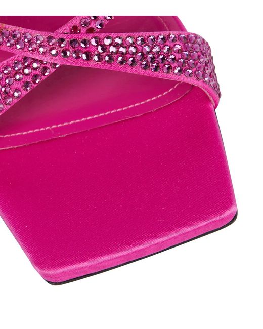 The Attico Pink Flora Embellished Satin Strappy High-Heeled Sandals
