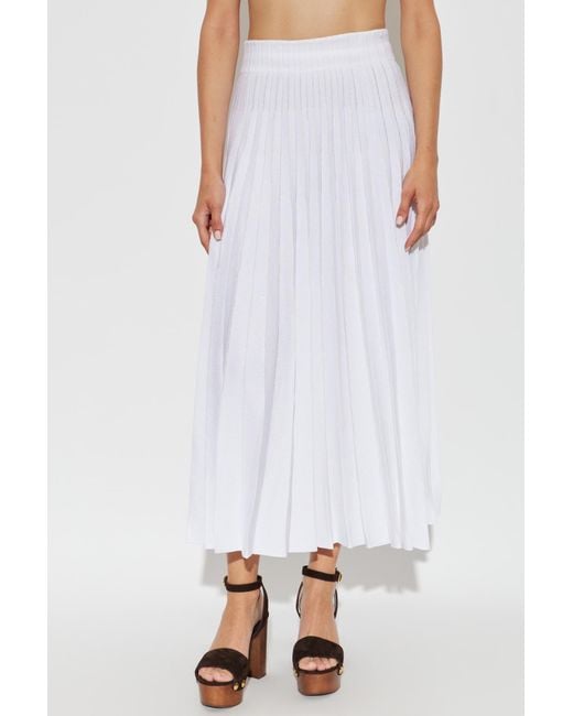 Balmain White Elastic Waist Midi Skirt