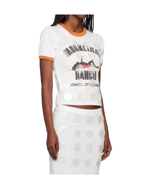 Conner Ives White Mother-Of-Pearl Sequined Trim T-Shirt