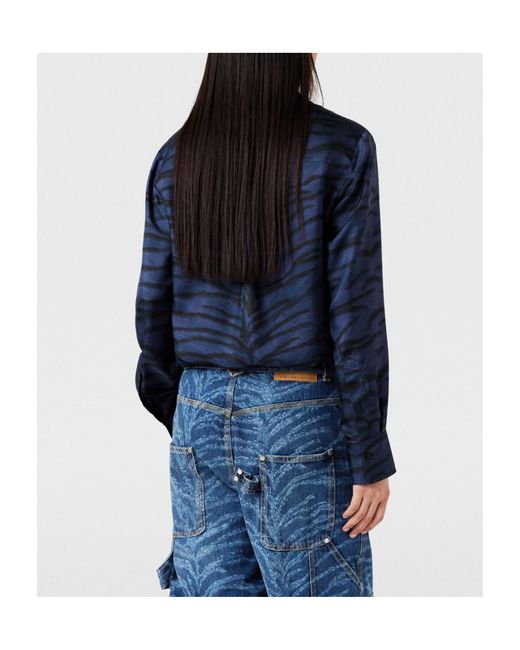 Stella McCartney Blue Tiger-Print Silk Shirt