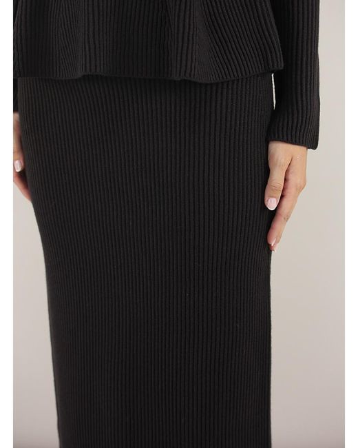 Twinset Black Ribbed Midi Skirt