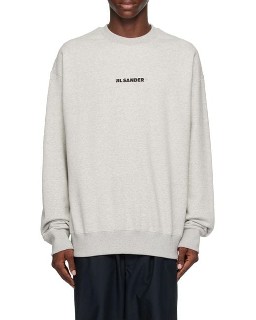 Jil Sander Gray Logo Printed Crewneck Sweatshirt for men