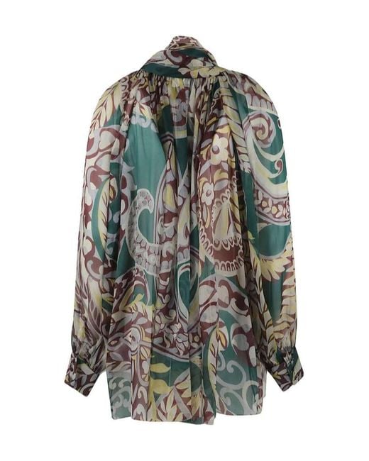 Etro Gray Bow Paisley Top