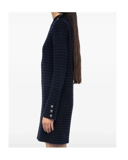 Zadig & Voltaire Blue Striped Button-Detailed Mini Dress