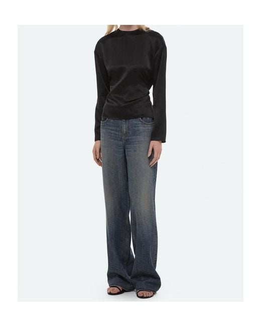 Helmut Lang Black Draped Silk Satin Scarf Top