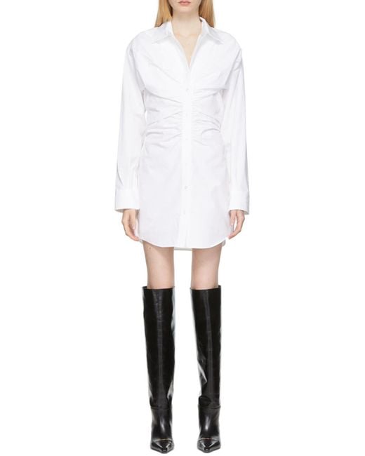 Alexander Wang White Draped Hourglass Mini Shirt Dress