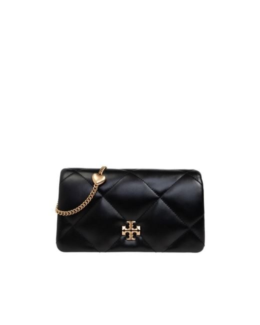 Tory Burch Black Kira Charm Diamond Quilt Chain Wallet