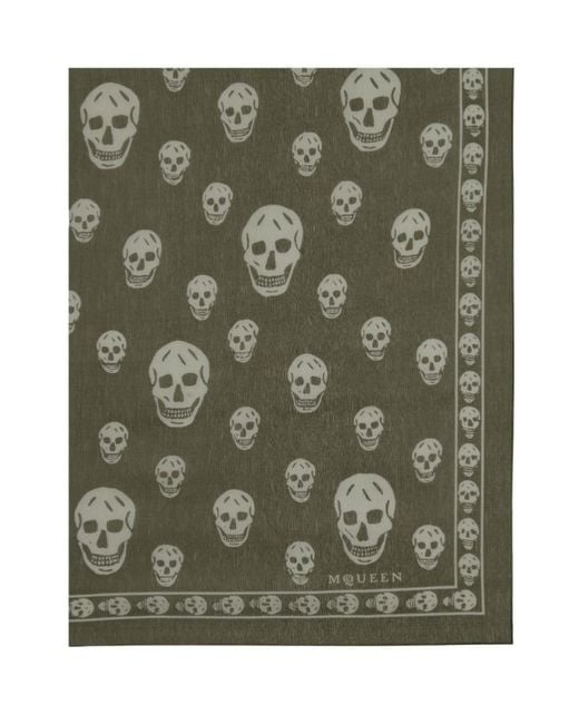 McQueen Green Skull Print Scarf