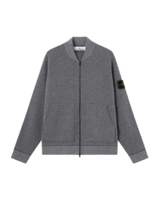 Stone Island Gray Logo Patch Zip-Up Jumper for men