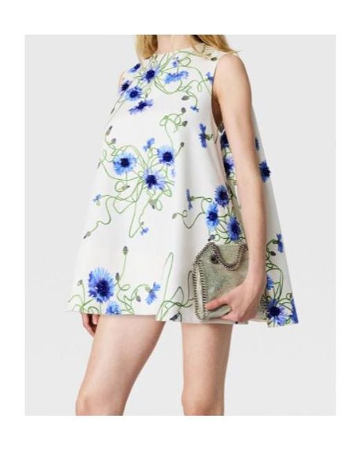 Stella McCartney Blue Cornflower Embroidered A-Line Dress
