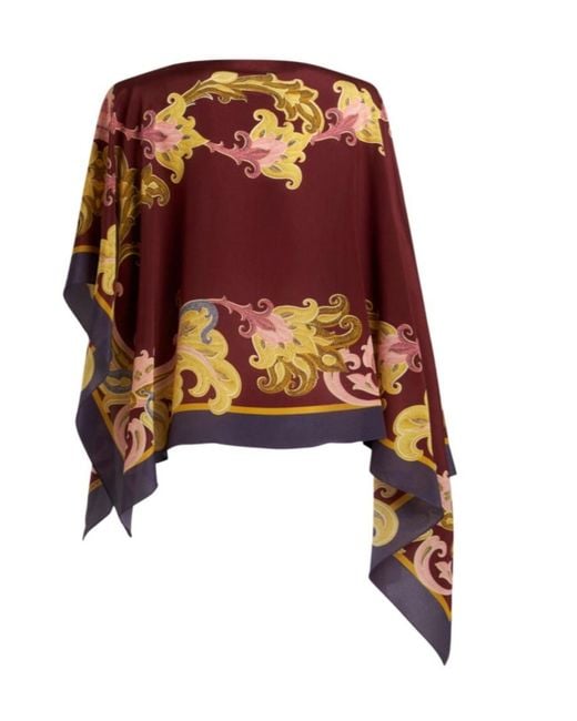 Etro Red Printed Silk Poncho