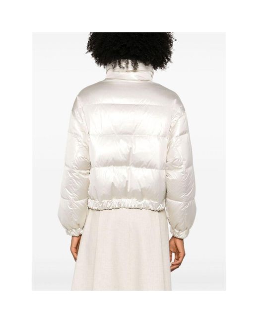 Brunello Cucinelli White Iridescent-Effect Zipped Down Jacket