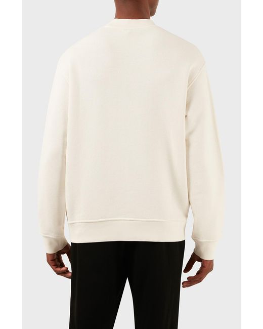 Emporio Armani White Logo-Embroidered Cotton Sweatshirt for men