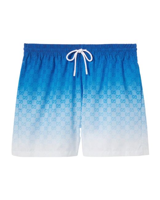 Gucci Blue Printed Technical Poplin Swim Shorts for men