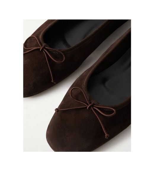 Aeyde Brown Tiby Bow-Detailed Suede Ballet Flats