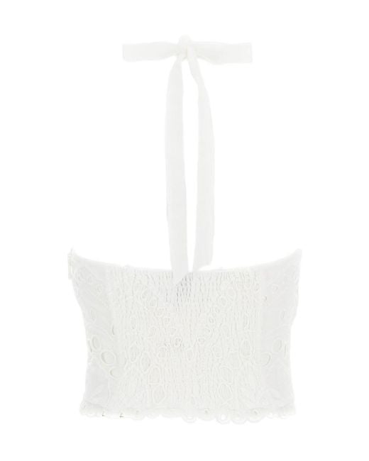 Charo Ruiz White Scalloped Halterneck Top