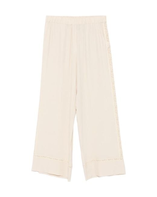 Semicouture White Elle Lace-Trim Trousers