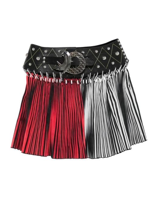 Chopova Lowena Red Straight Ride Studded Pleated Mini Skirt