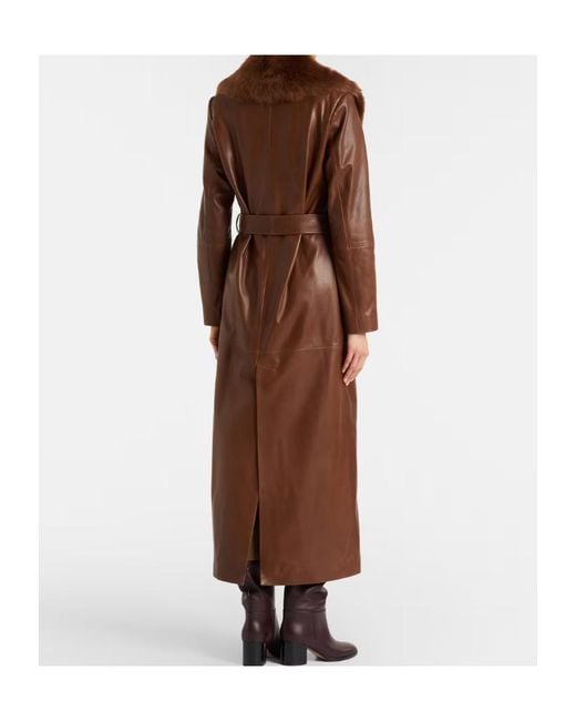Nour Hammour Brown Dakota Shearling-Trimmed Leather Coat
