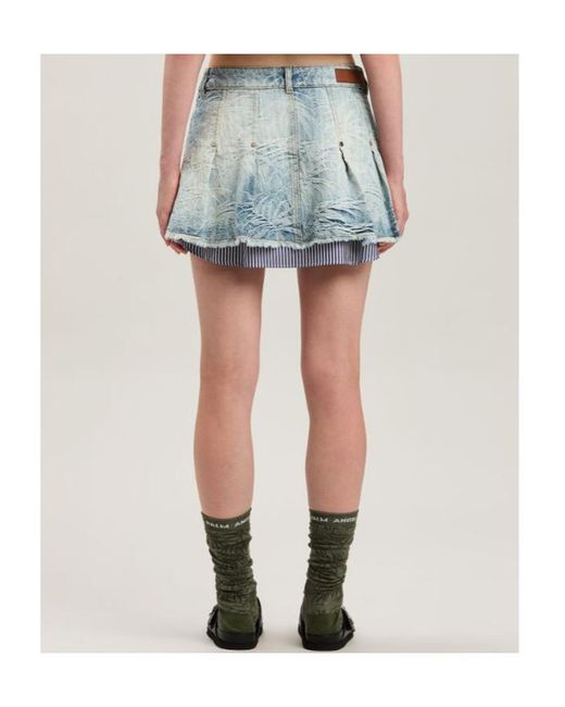 Palm Angels Blue Palms-Jacquard Pleated Mini Skirt