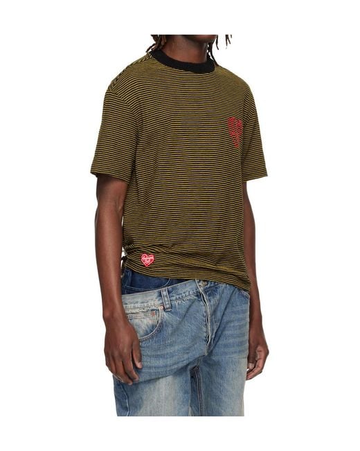 ANDERSSON BELL Green Heart-Shaped Striped T-Shirt for men
