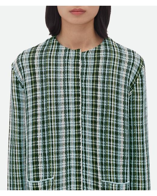 Bottega Veneta Blue Checked Round Neck Cardigan