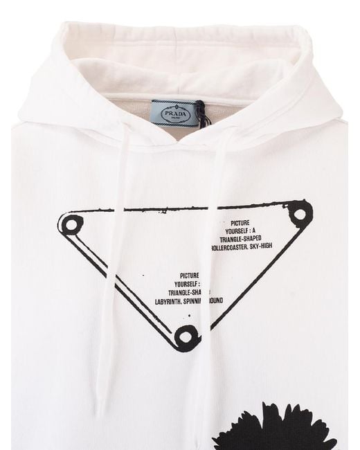 Prada White Pattern Hooded Sweater