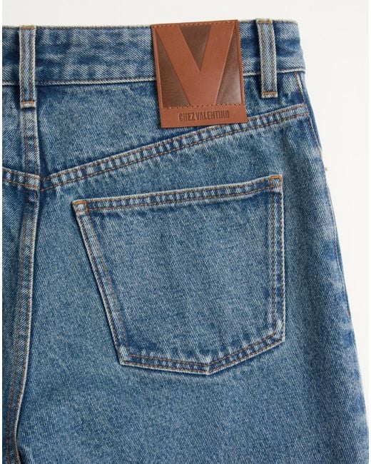 Valentino Blue Logo Patch Straight Leg Jeans for men