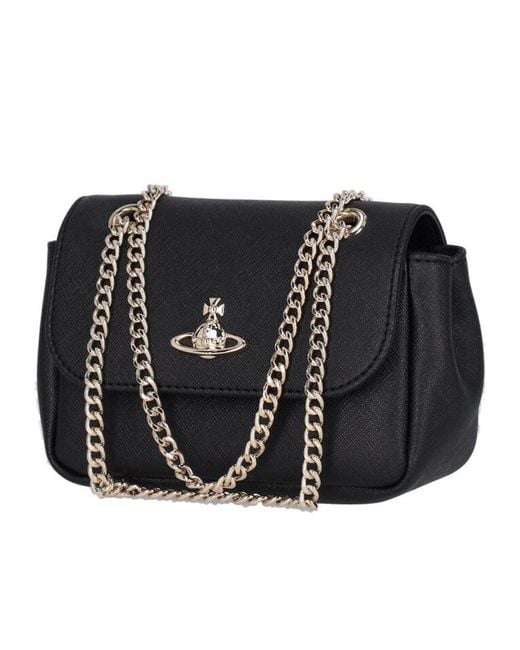 Vivienne Westwood Black Orb Plaque Foldover Top Shoulder Bag