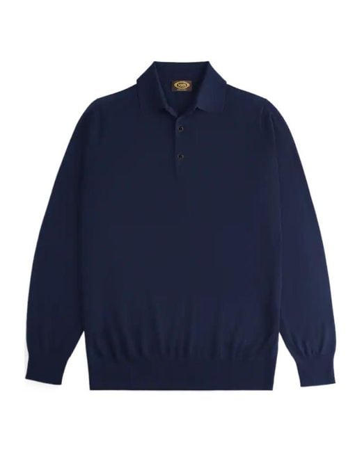 Tod's Blue Wool Polo Collar Knit Sweater for men
