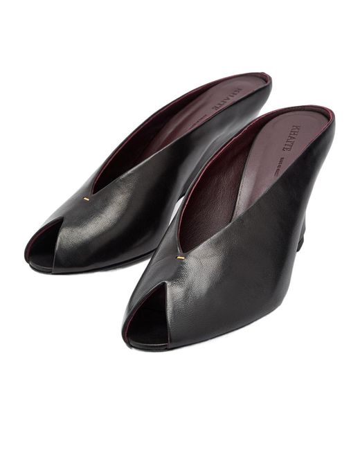 Khaite Black Peep-Toe Leather Mules