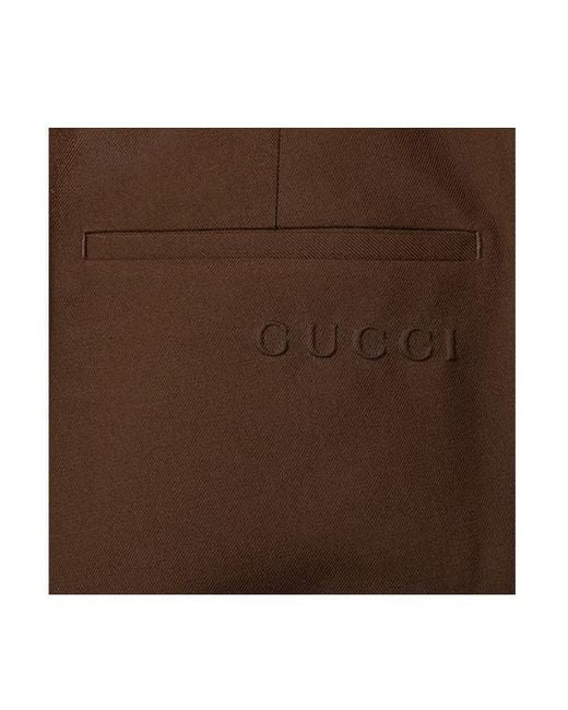 Gucci Brown Embossed Wool Twill Pants for men