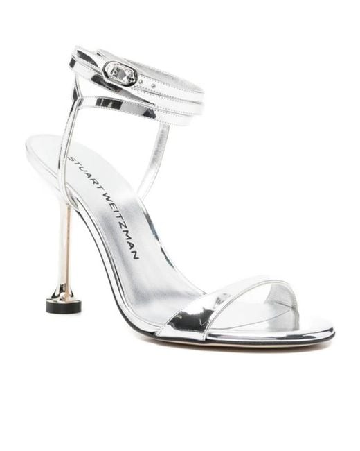 Stuart Weitzman Metallic Round-Toe High-Heeled Sandals